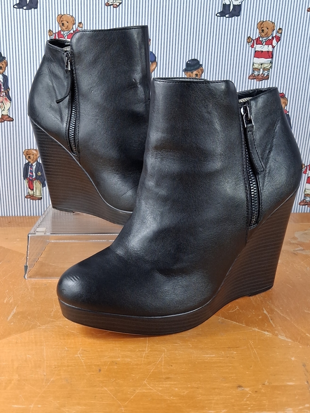 Women's Torrid Black Solid Platform Wedge Heel Side Zip Ankle Booties Sz 11W